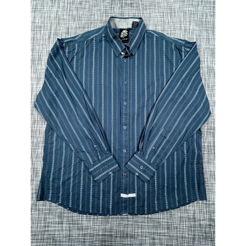 English Laundry Mens XXL Shirt Blue Geometric Stripe Long Sleeve Stretch Cotton